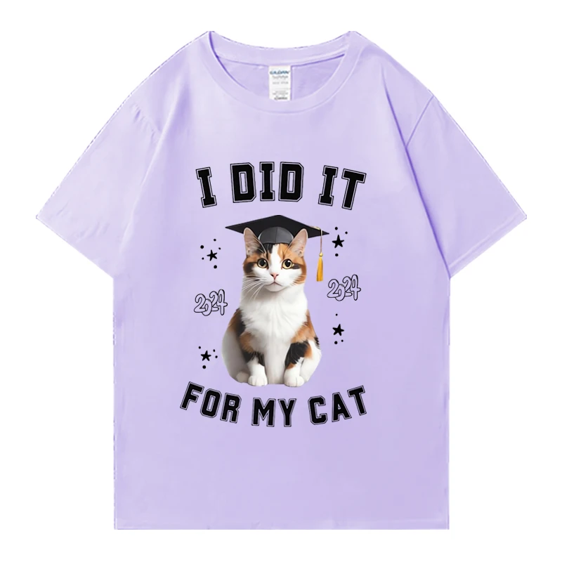 Heißer Verkauf Abschluss geschenk für Katzen liebhaber lustige T-Shirts Unisex reine Baumwolle klassische Kurzarm T-Shirt Männer Frauen süße Tops