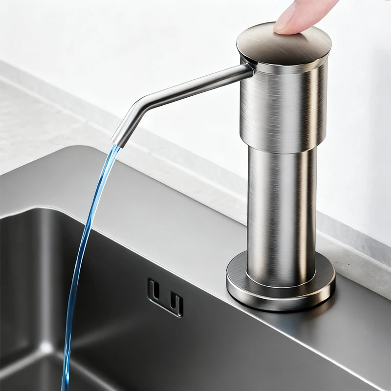 Dispensador de Sabão de Luxo em Aço Inoxidável 304 para Pia de Cozinha com Bomba de Pressão e Kit de Tubo de Extensão para Detergente - Acessório Reforçado