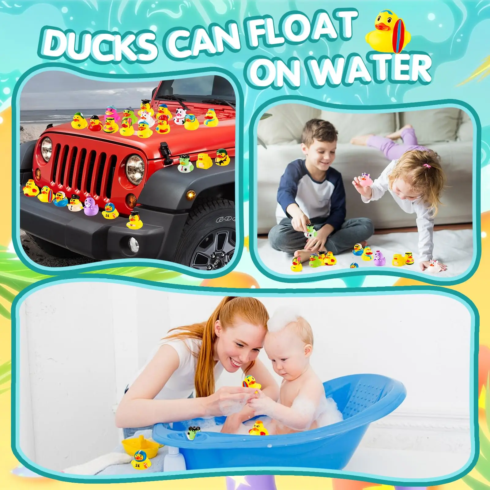 16PCS Rubber Duck Min Children'S Bath Toys, Assortment Of  Bath Time Soft Baby Pool Toys Birthday Gifts For Cake Decorations