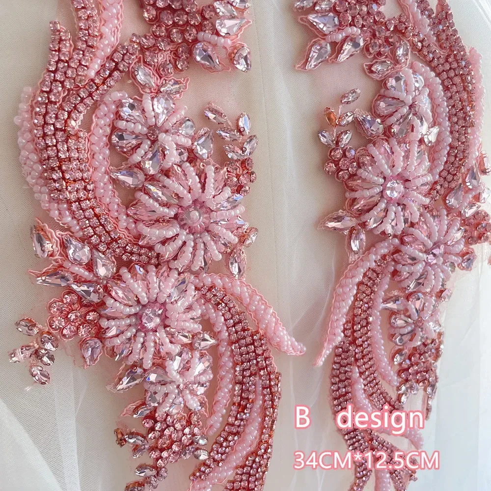 1 زوج متعدد الألوان مخيط يدويا الزجاج الحفر مرآة الزهور تألق حجر الراين الخصر الكتفين فستان الزفاف Patch بها بنفسك التصحيح RS4077 #6