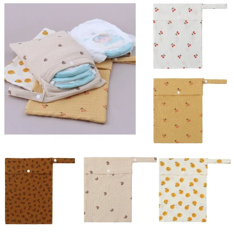 Multifunctional Baby Diapper Bag Reusable Solid Color Travel Nappy Pouch Soft Cotton Mummy Storage Bag