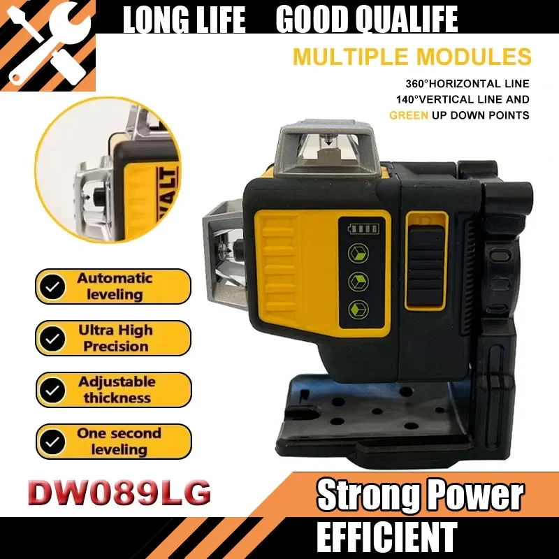 DW089LG Fit Dewalt 3 Sides 360 Degree Vertical Lithium Battery 12 Lines Laser Level Horizontal Green Light Level Meter Outdoor
