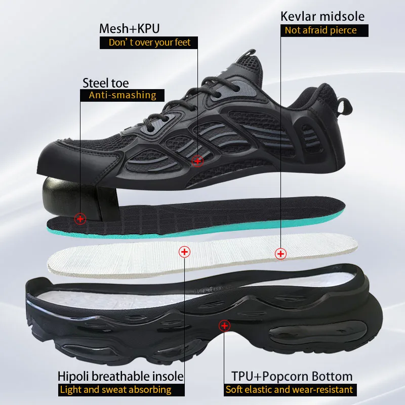 New Fashion Texture Men Work Safety Shoes Sneakers Steel Toe Cap Indestructible Labor Protection Anti-smash Male Footwear