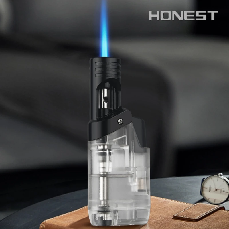 HONEST Mini Welding Gun Windproof Jet Blue Fire Gas Lighter Large Capacity Oil Warehouse Outdoor Portable Cigar Lighters Smoking