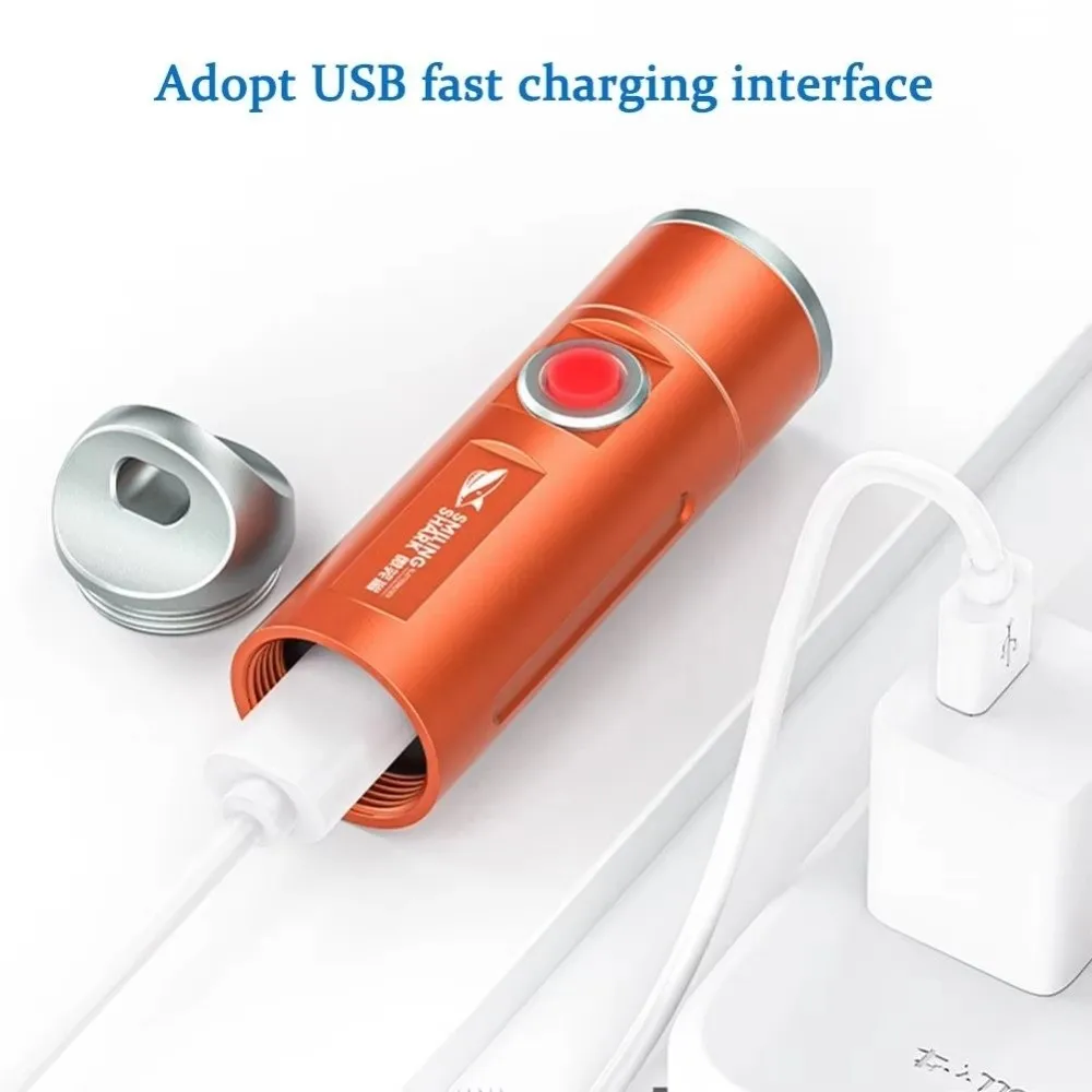 Outdoor Mini Keychain Flashlight 5 Gears Dimmable Stainless Steel LED Torch Rechargeable Lightweight Pocket Flashlight
