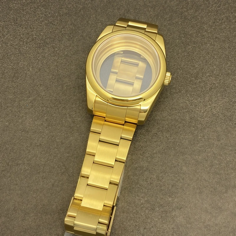 For NH35 Case Accessories Log Round Edge 36/39MM Stainless Steel Case Strap Kit Sapphire Glass