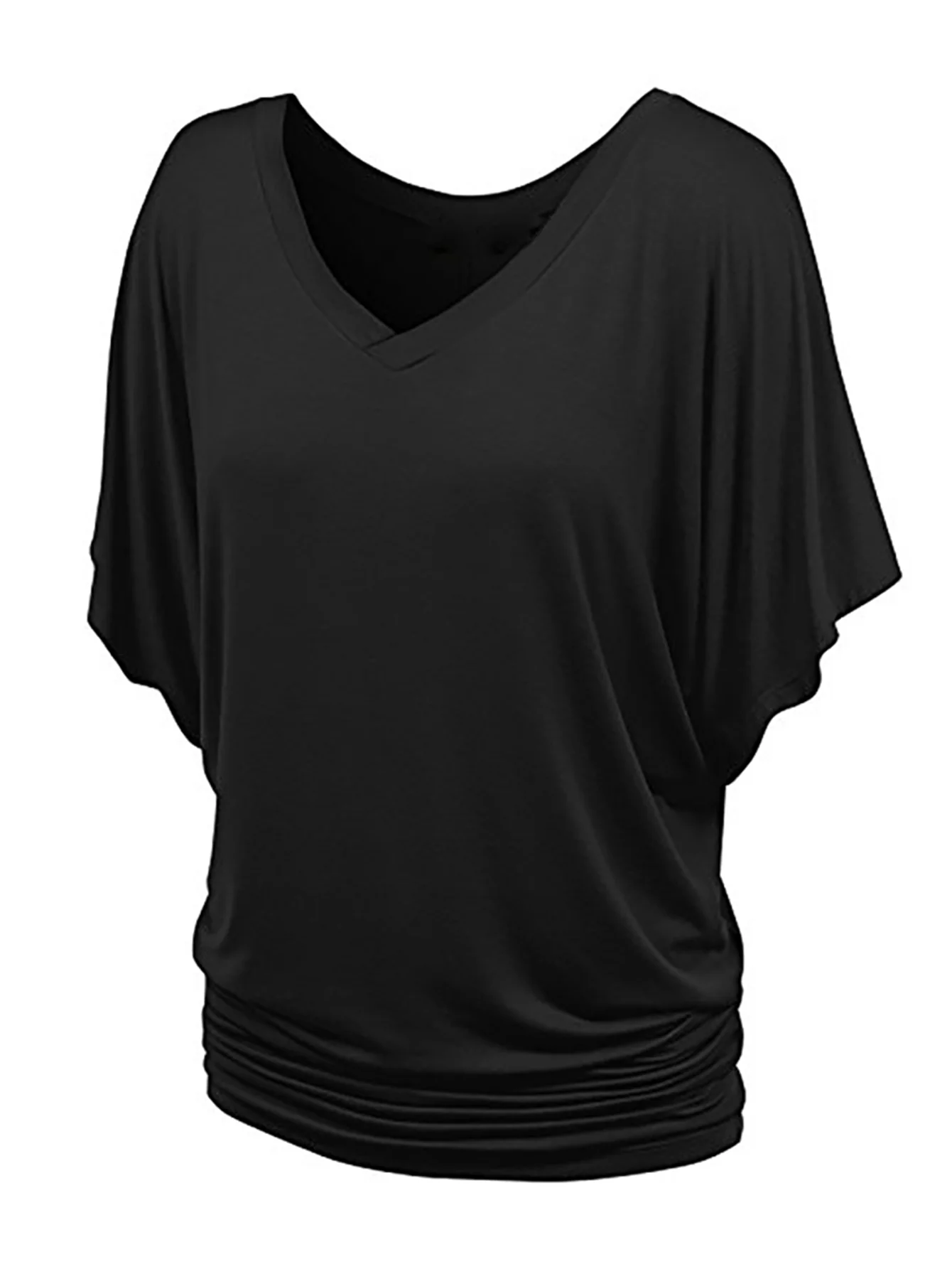 Elegant Plus Size T-Shirt Summer Style Pleated Casual Slit Sleeve Top