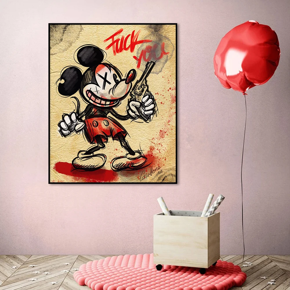 Disney Mickey Mouse Disco Graffiti Painting Modern Wall Art Canvas Poster Print Pop Picture Living Room Home Bar Decor Cuadros