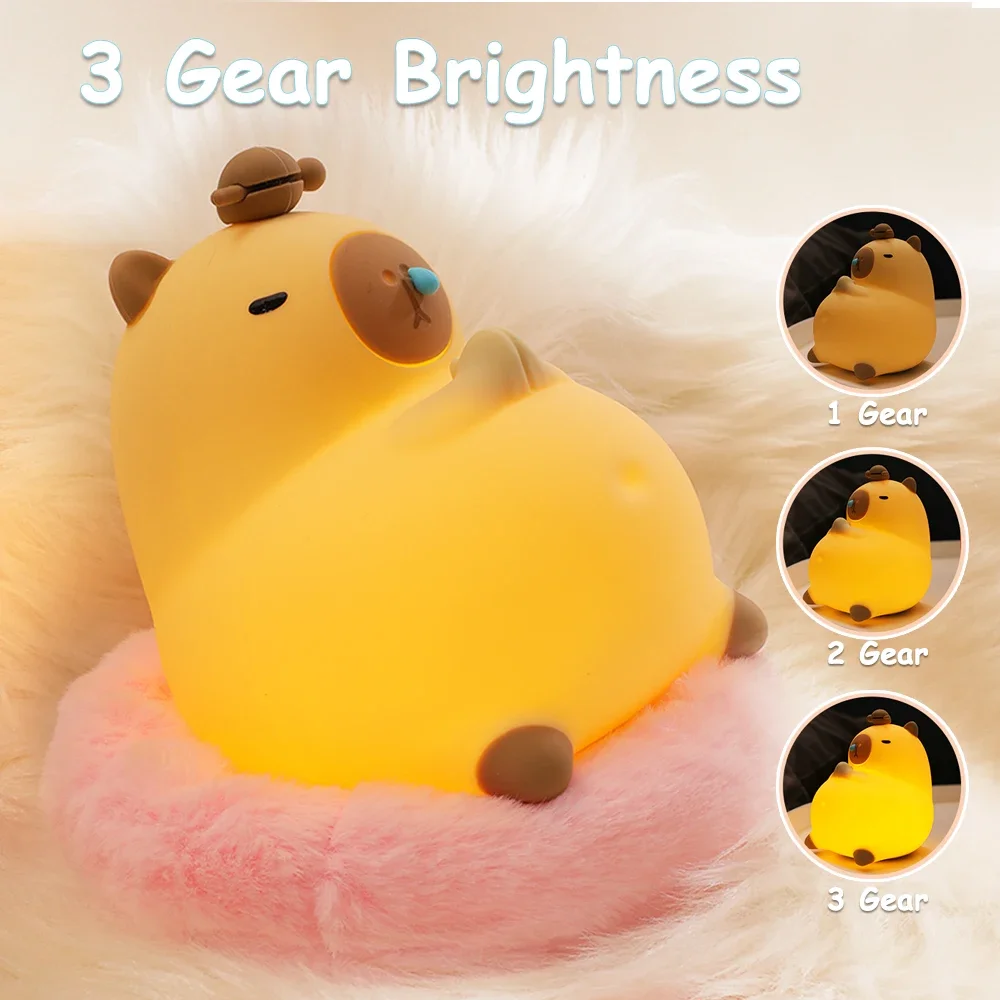 Capybara Night Light Touch Sensor Cartoon Soft Silicone Lamp Dimming Kid Children Birthday Gift Room Decoration Sleeping light