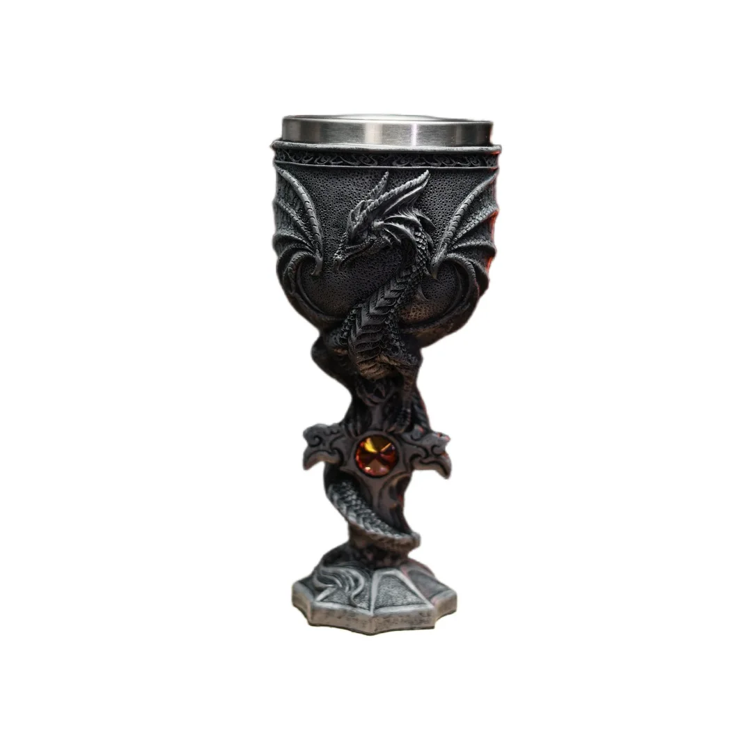 3D Retro Cross Diamond Dragon Pterosaur Goblet Stainless Steel Mug Gothic Cocktail Cup Wine Glass Chalice Bar Decor Halloween