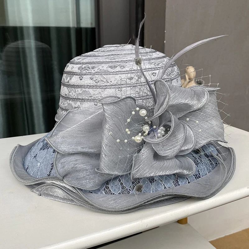 2025Damen Fascinator Millinery Kirchenhut Elegante Schleife Breite Krempe Eimerhüte Kentucky Derby Fedora Damen Sommer faltbare Sonnenkappe – Detail 9