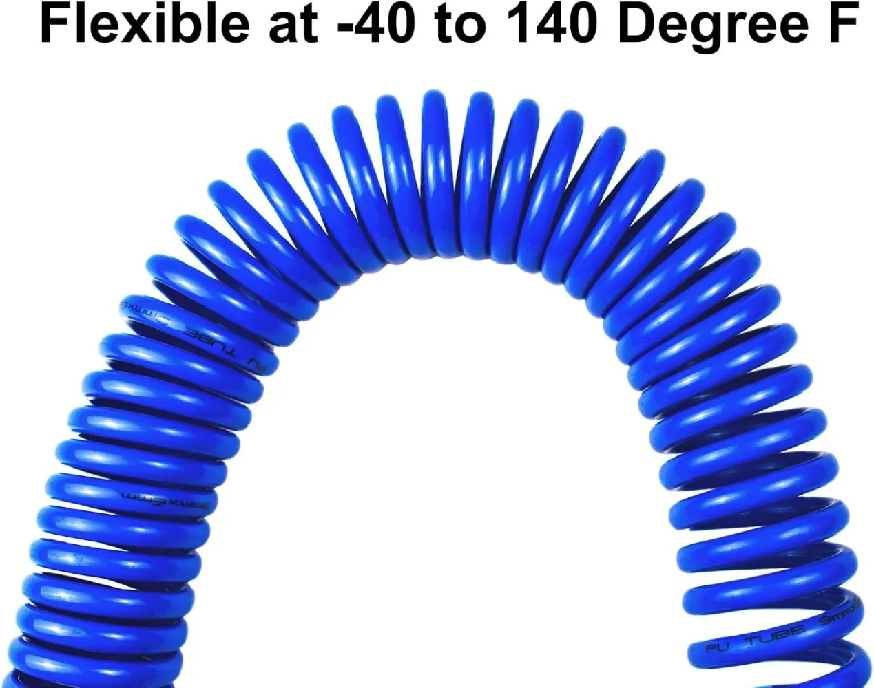 Polyurethane Recoil Air Hose, 8mm ID X 25FT, with Bend Restrictor, 1/4' Quick Coupler & Plug, Blue