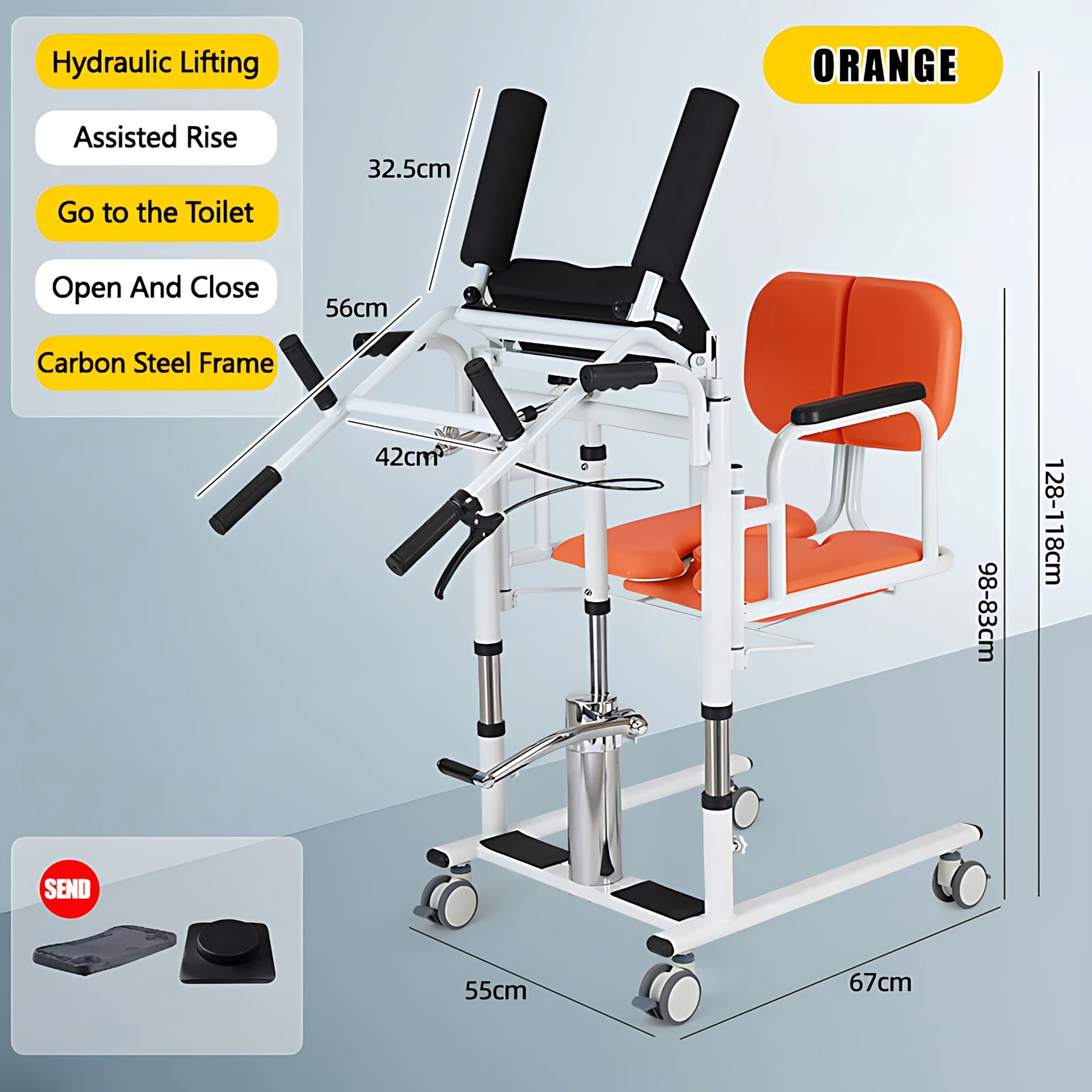 New Multi-Functional Hydraulic Mobile Artifact Bedside Shifter Elderly Care Toilet Assisted With a Wheel Seat Belt