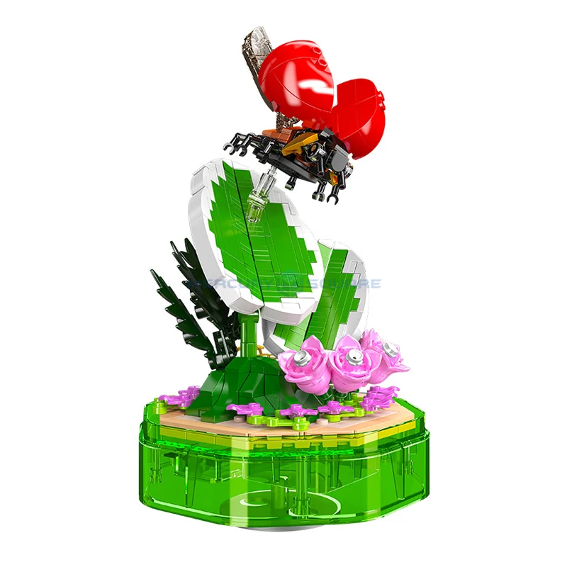 Ladybug Insects Music Box Model Building Blocks MOC 10105 Flower Bush Bricks Landscape Creative Ideas Toy Kit Gift Kids Aldult