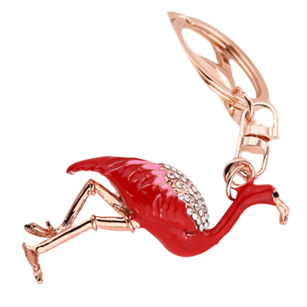Red Flamingo Shape Keychains Rhinestone Key Rings Fashion Key Holder Craft Pendant Alloy Keyring Crystal Hanging Ornaments Gift