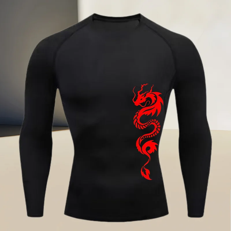 Herren-Fitness-Kompressionsshirt mit Rundhalsausschnitt, langärmlig, muskelbetonende Passform, geeignet für Bodybuilding und körperliches Training.