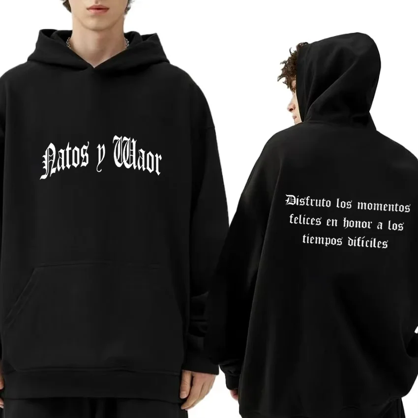 

Rapper NATOS WAOR Tour 2025 Pop Fleece Hoodie Men Women's Double Sided Printed Long Sleeve vintage Sweatshirt hip hop pullovers