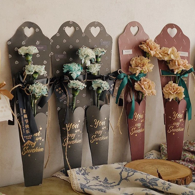 10pcs Single Flower Packaging Box Portable Kraft Paper Flower Boxes Valentine's Day Wedding Gift Decor Florist Wrapping Supplies - Detail 1