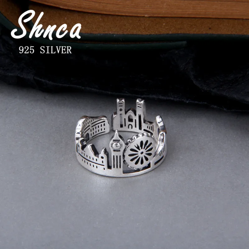 Amusement Park Castle punk cute 925 Sterling Silver Open Rings For Women Girl Anillos LR019