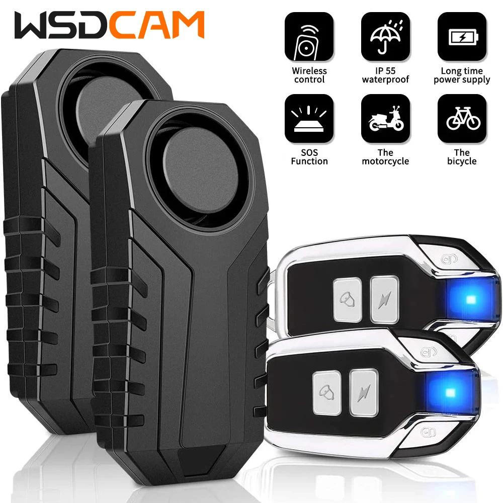 WSDCAM Waterproof Bike Motorcycle Electric Bicycle Security Anti Lost Wireless Remote Control Vibration Detector Alarm 113dB Sys