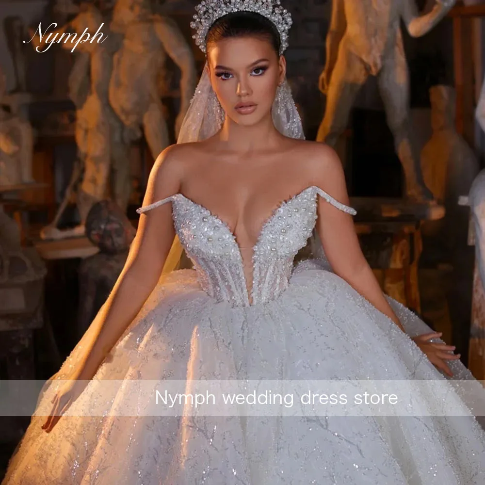 

Customized Exquisite Embroidery Off the Shoulder Wedding Dresses Beading Appliques Shines Princess Bridal Gown Ball Gown vestido