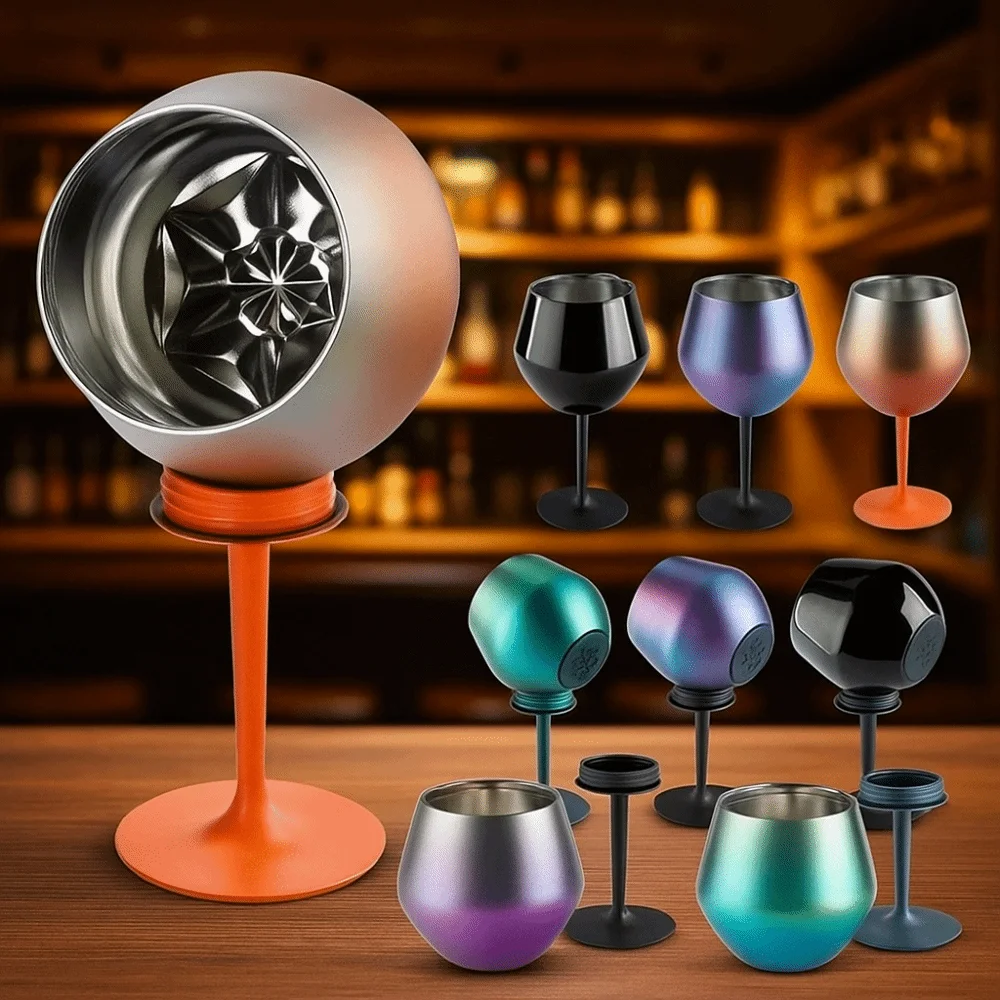 Detachable Stainless Steel Red Wine Cup Insulated Drop-resistant Wine Goblet Gradient Color Durable Champagne Cup Dinner
