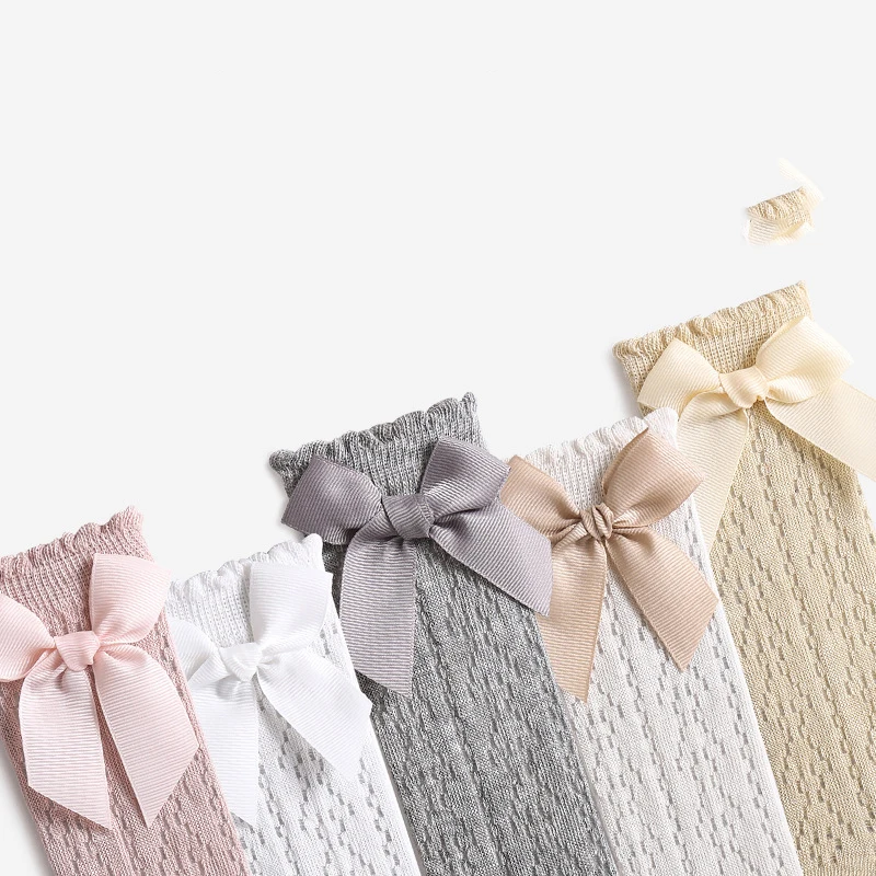 الصيف طفل الفتيات الجوارب طفل القوس جورب طويل الاطفال الركبة عالية لينة القطن شبكة تخزين النمط الإسباني الجوف خارج الدانتيل الجوارب 0-3Y