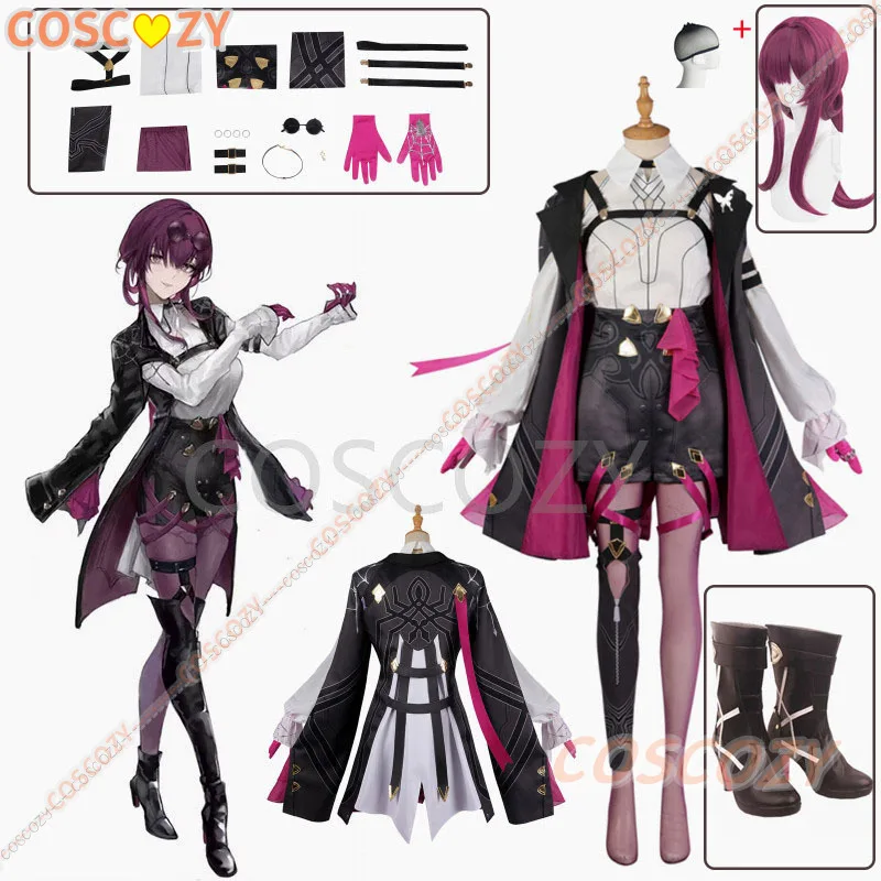 Jeu Honkai: Star Rail Cosplay Costume, Kafka Cosplay Costume, uniforme, plis, vêtements de jeu, chaussures, bas, perruque, ensemble complet