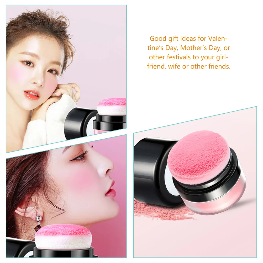 Natural Finish Loose Powder Blush with Puff Mushroom Shape Applicator for Light to Heavy Makeup Face Blush Compact Cushion