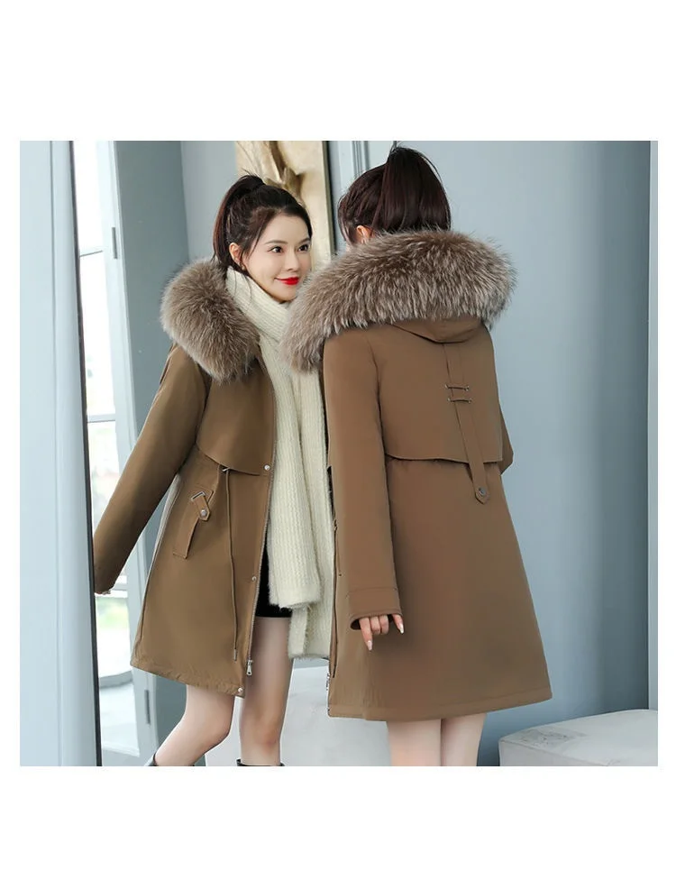 Thicken Parkas 8XL New Winter Jacket Casual Long Coat Wool Liner Hooded Parkas With Fur Collar Female Cotton Warm Snow Outwear