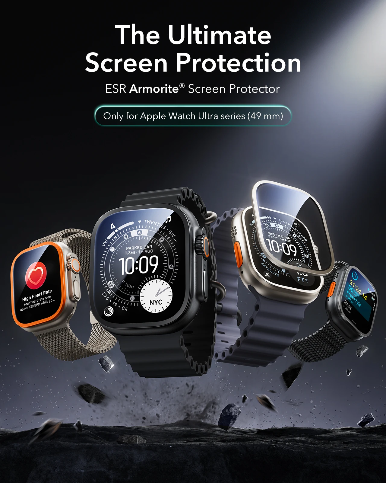 2 sztuki folii ochronnej Armorite ESR do Apple Watch Ultra 3 / Ultra 2 / Ultra (49 mm) - szkło hartowane — zdjęcie produktu 3
