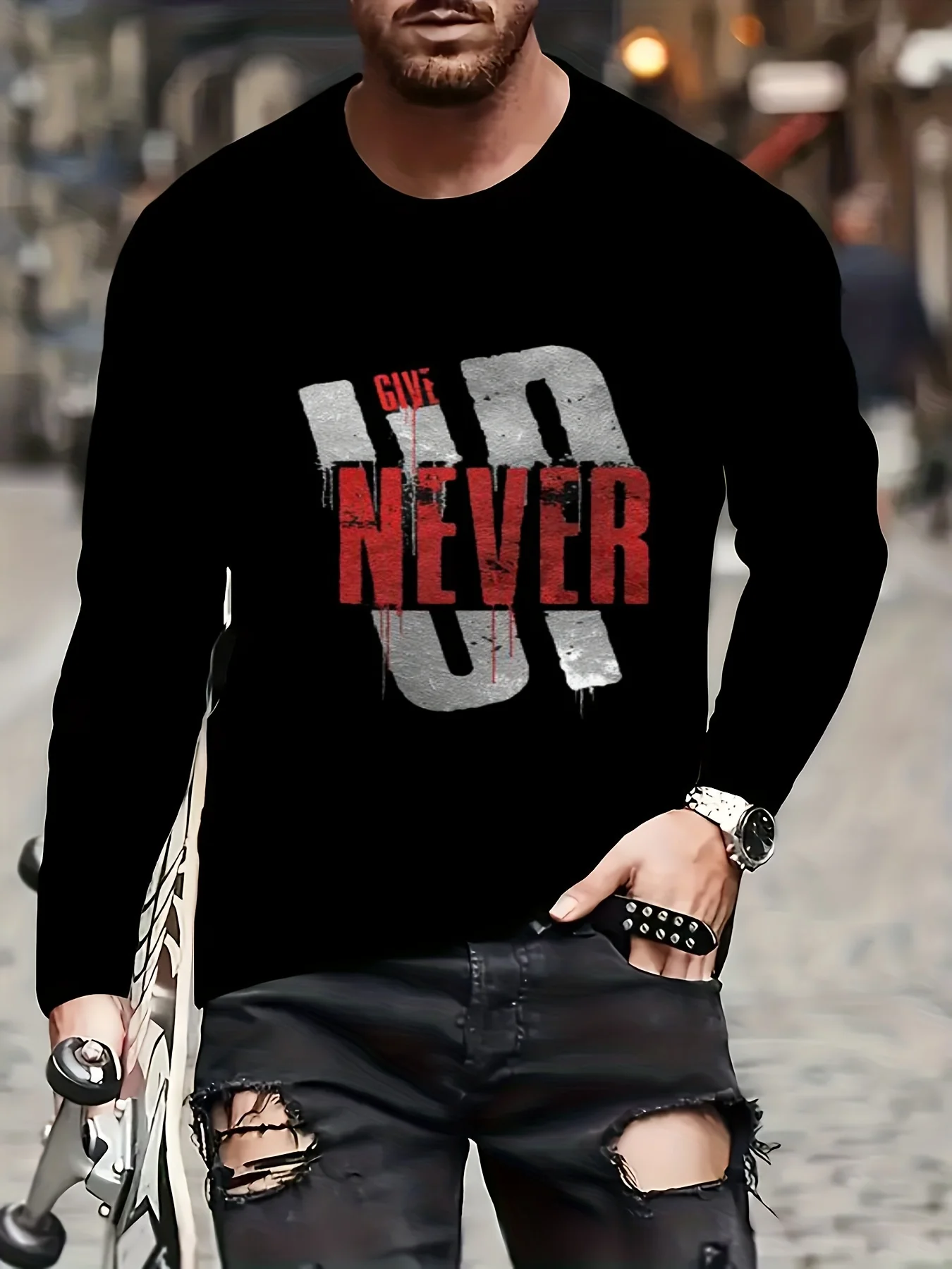 Simple Men's Printed Long Sleeve T-shirt Trendy Outdoor Men's T-shirts Clothing Large Size Hip-hop Round-neck T Shirt For Men