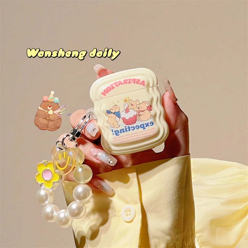 Oortelefoon Case Voor Airpods Pro Leuke Grappige Cartoon Beer Hoofdtelefoon Gevallen Voor Airpods 1 2 3 Imd Headset Bescherm Cover met Hanger