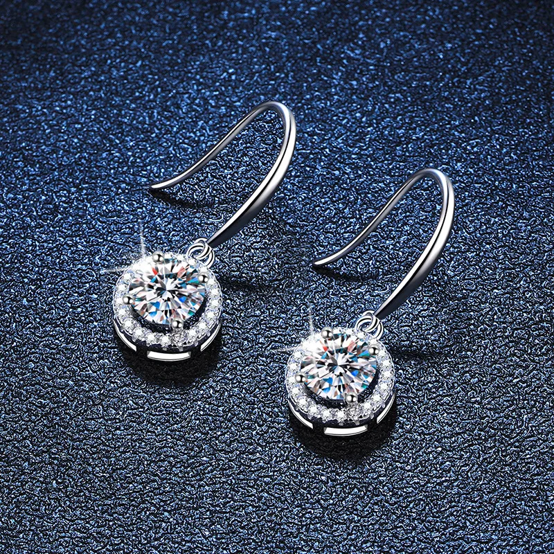 Moissanite Earrings Ear Hook Women's Moissanite Earrings Classic Round Bag Earrings Seiko Quality Platinum PT950 Mark