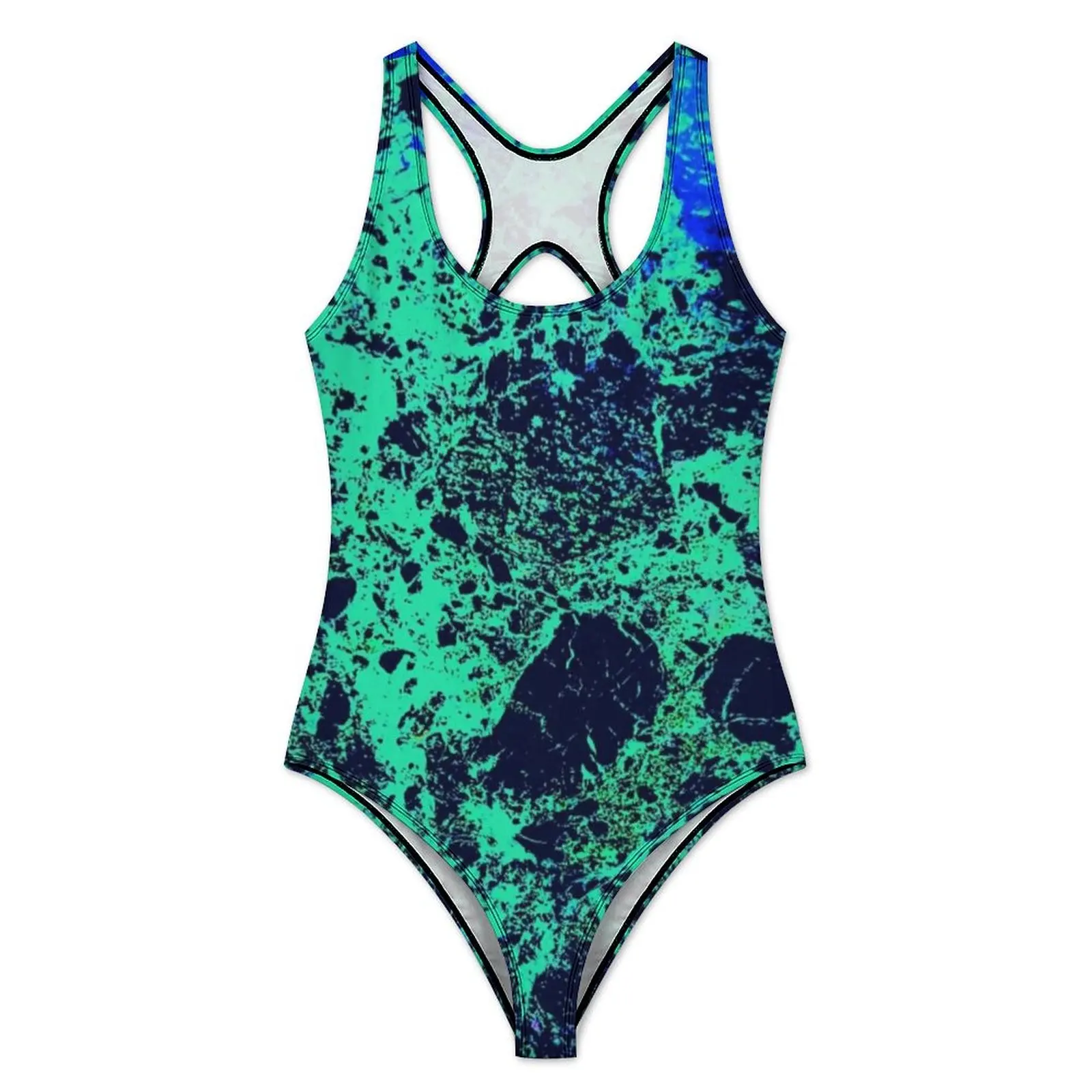 Blue Green Marble Swimsuit Abstract Graffiti Pattern One Piece Swimwear Push Up Sweet Monokini Sexy Holiday Surf Beachwear