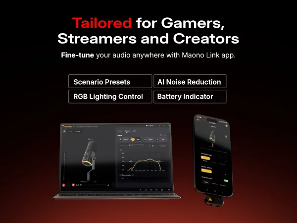 MAONO PD100W Wireless USB Dynamic Microphone Cardioid Microphone with One-Touch Mute Noise Reduction Custom RGB Light Real-Time Monitoring Microphone for PC Gaming Live Streaming Creator Podcast