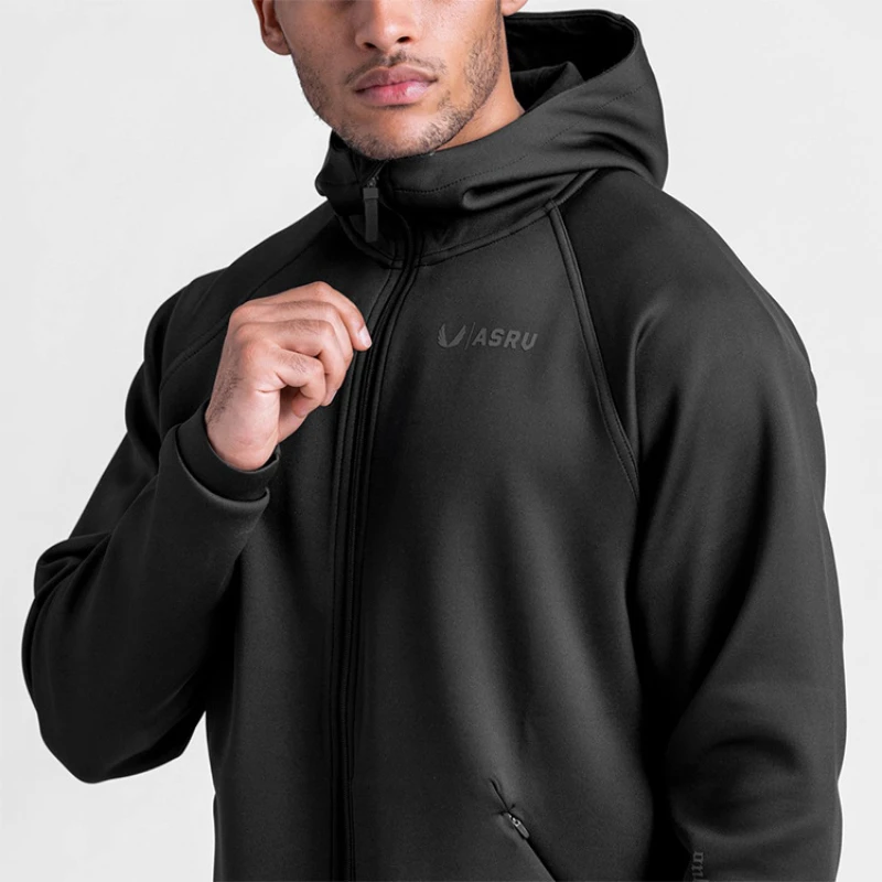 Herren Sport Sport Hoodies Baumwolle elastische Kapuze männliche Fitness Laufen lose Jacken Outdoor Reiß verschluss Mäntel Casual Workout Sportswear