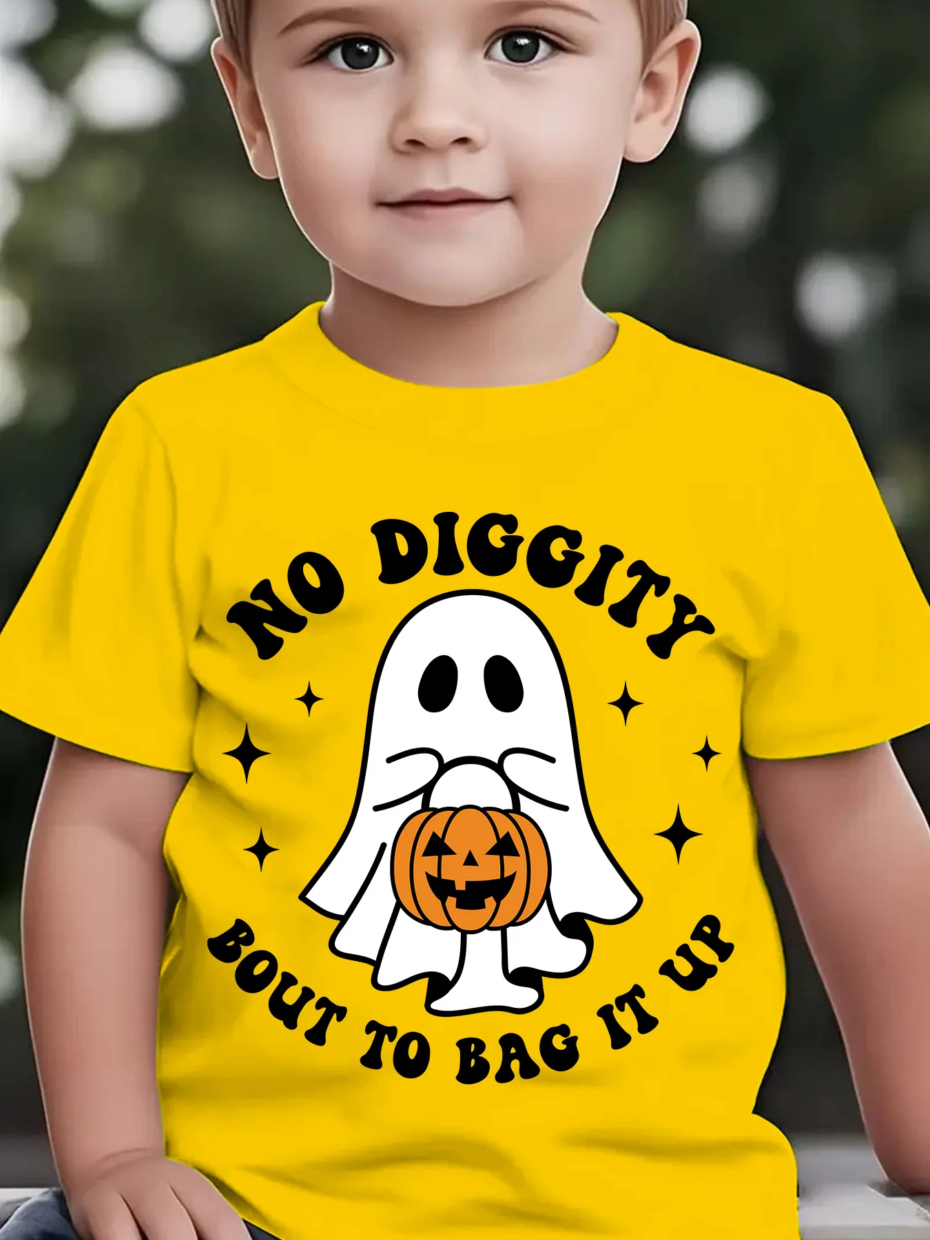 Summer Children's Fashion Short Sleeve No Diggity Bout To Bag It Up Halloween Element Series Printed Outdoor Casual Top