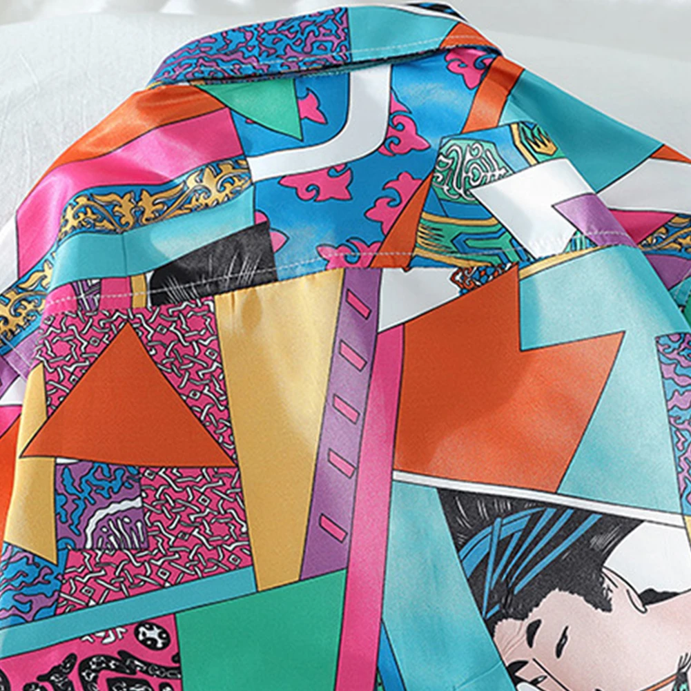 Man and Woman Vintage Shirt Hawaii Beach Wear Short Sleeves and Turn-down Collar Tops Casual Loose T-Shirt