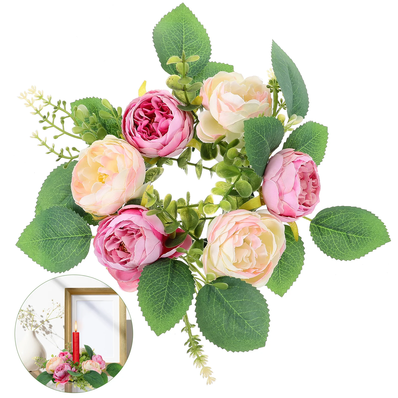

Peony Flower Artificial Wreath Ring Decorative Table Centerpiece for Wedding Home Party Decor Wreath