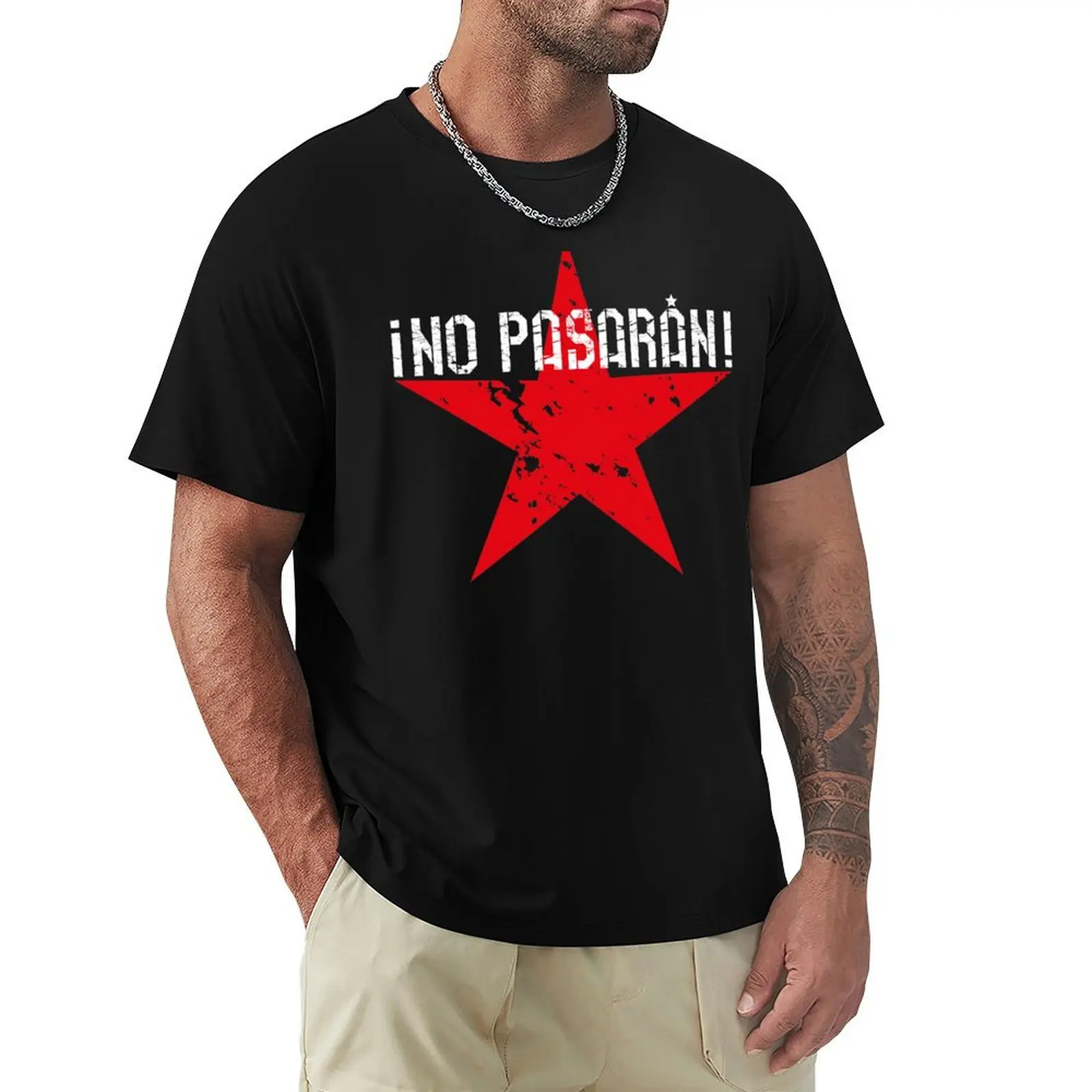 122 No Pasaran Say star T-Shirt plain heavyweights clothes for men