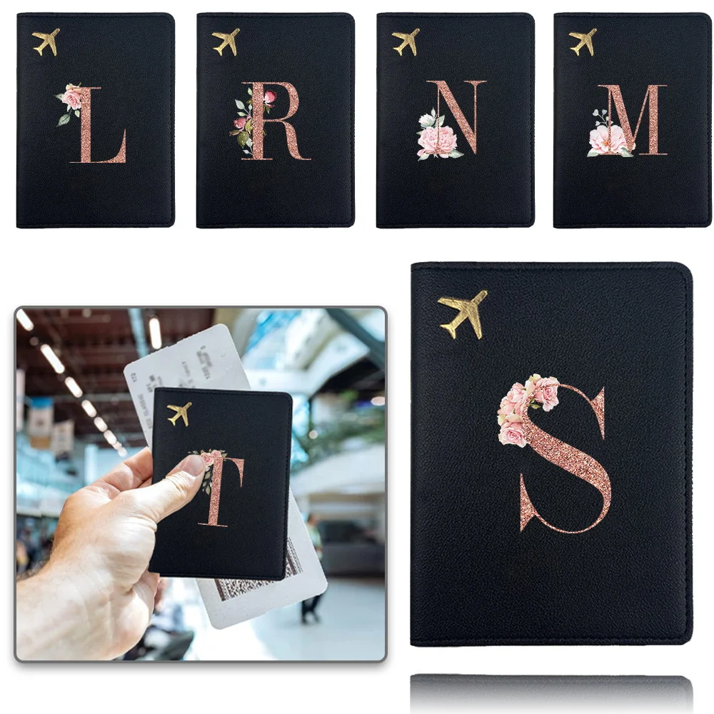 

Portable Passport Cover Fold Travel Wallet PU Passport Clip Storage Business Card Credit Card Bank Card Rose Gold Letter Pattern