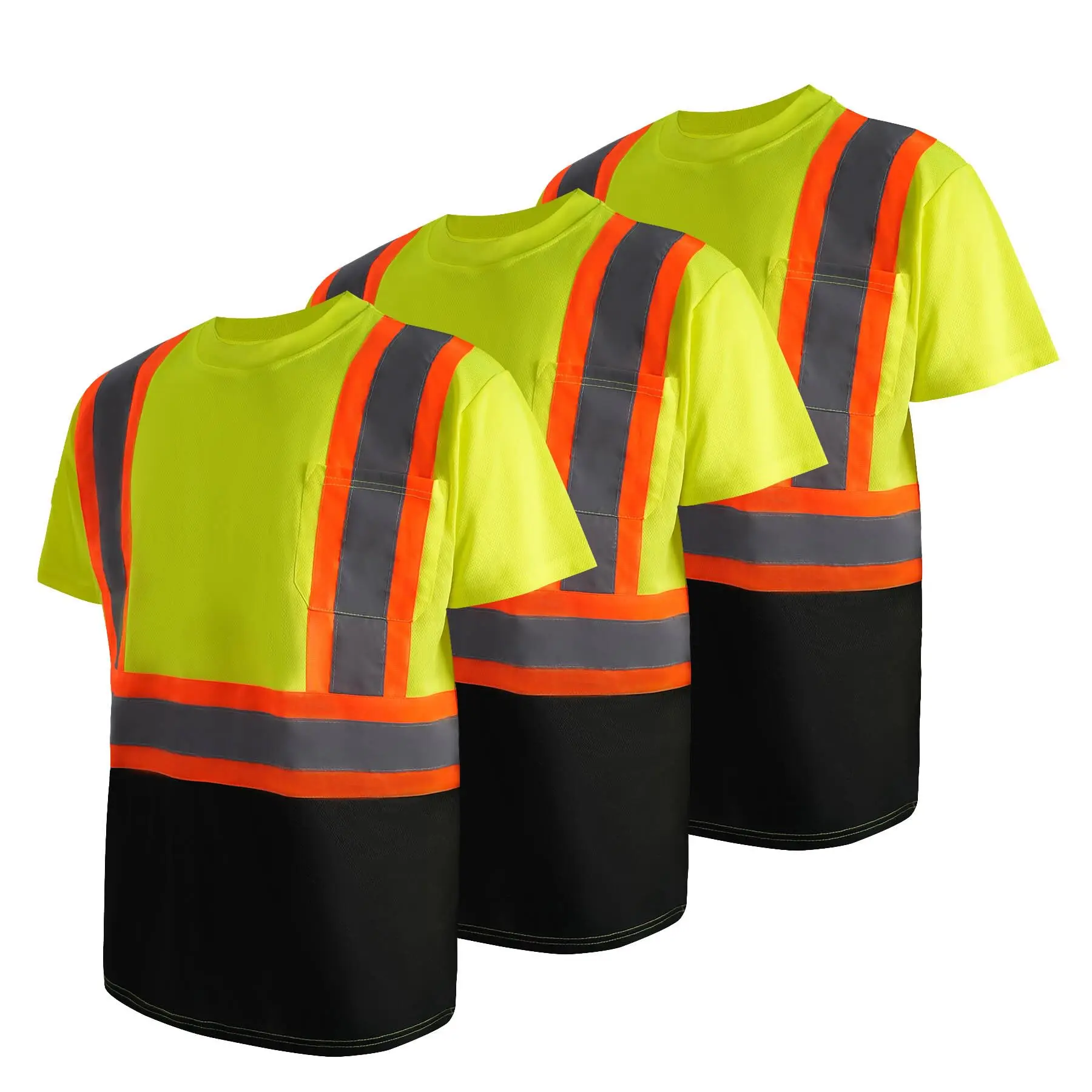 3 Pack Safety Short T-shirt for Men High Visibility Shirts Hi Vis Construction Work Short Shirt Reflective Strips Quick Dry T Shirt