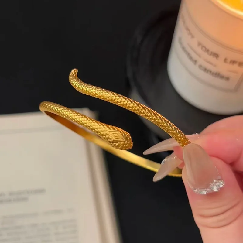 9999 gold ancient-style dragon snake bracelet set - red snake-shaped ring handpiece with adjustable wristband hand decaoration