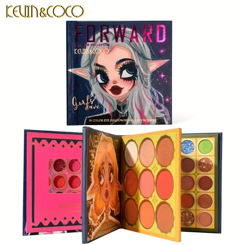 KEVIN&COCO 59-kolorowa taca na cienie do oczu Elf Fairy Shadow Pearl Matte Base Brightening Red Halo Highlighting Function Facial Makeup Tray