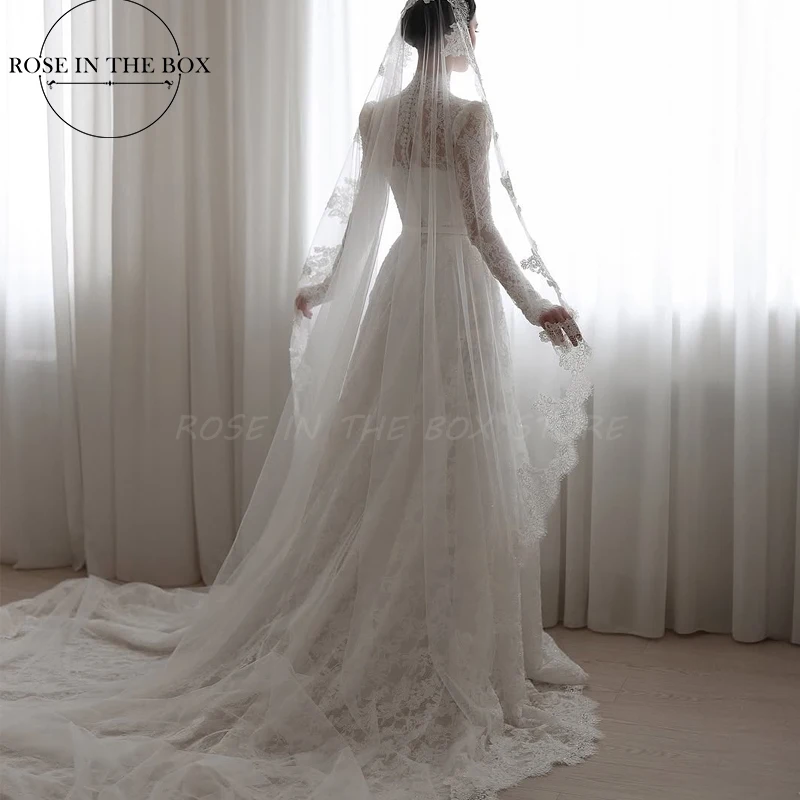 ROSEINTHEBOX robes de mariée en dentelle élégante de luxe 2025 à manches longues a-ligne col haut robe de mariée de mariée robe de mariée personnalisée