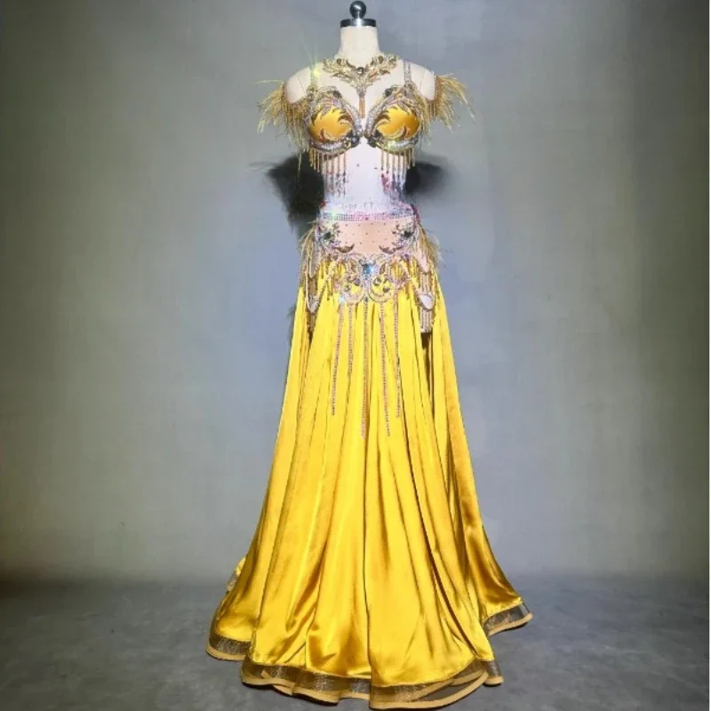 

Belly Dance Suit for Women Customsized Satin Bra Top+long Skirt 2pcs Adult Children Oriental Belly Dancing Performance Suit