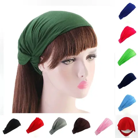 Novo verão feminino sólido algodão bandana elástico largo macio meninas esportes yoga atado bandana correndo sweatband para tênis ginásio