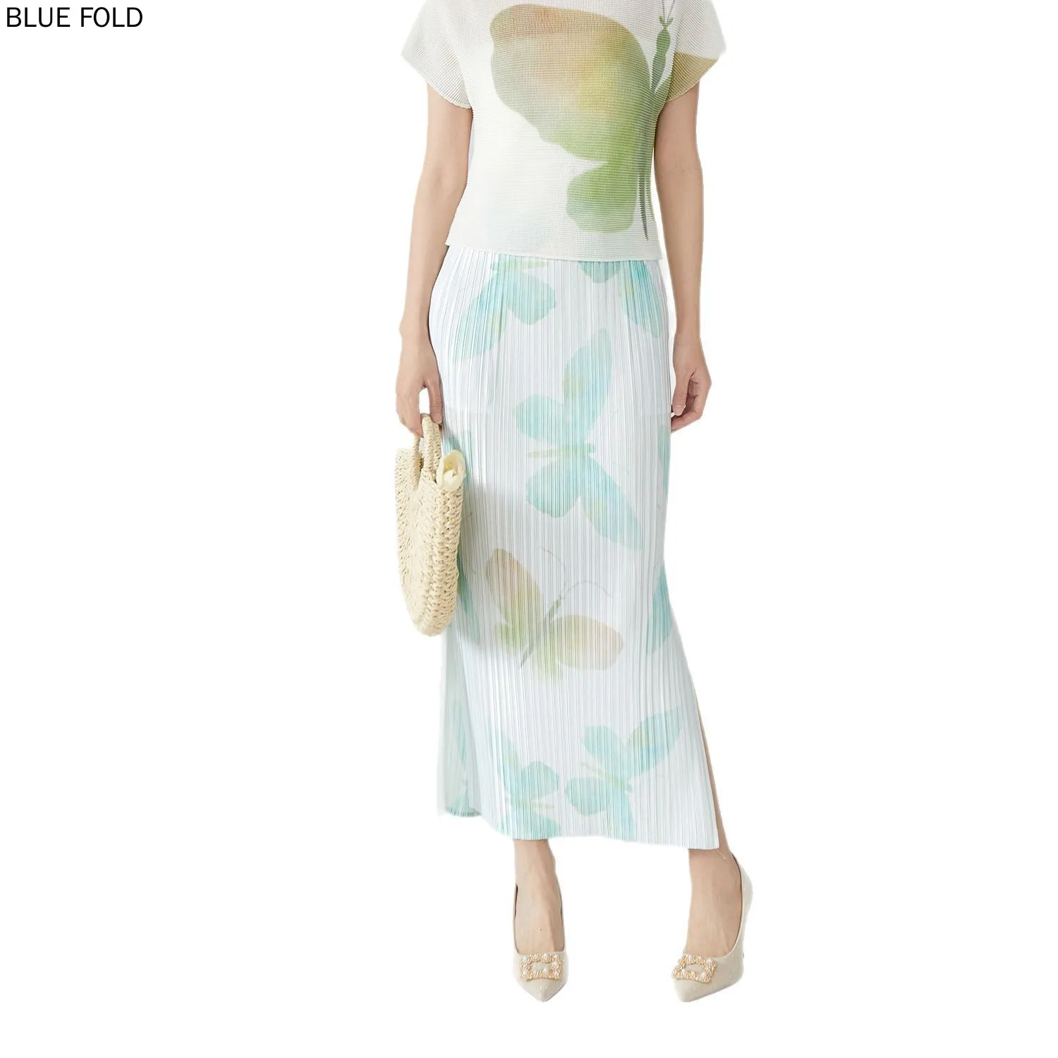 MIYAKE 2025 nova saia plissada dividida feminina solta fina cintura alta comprimento médio tubo reto envoltório nádega saia