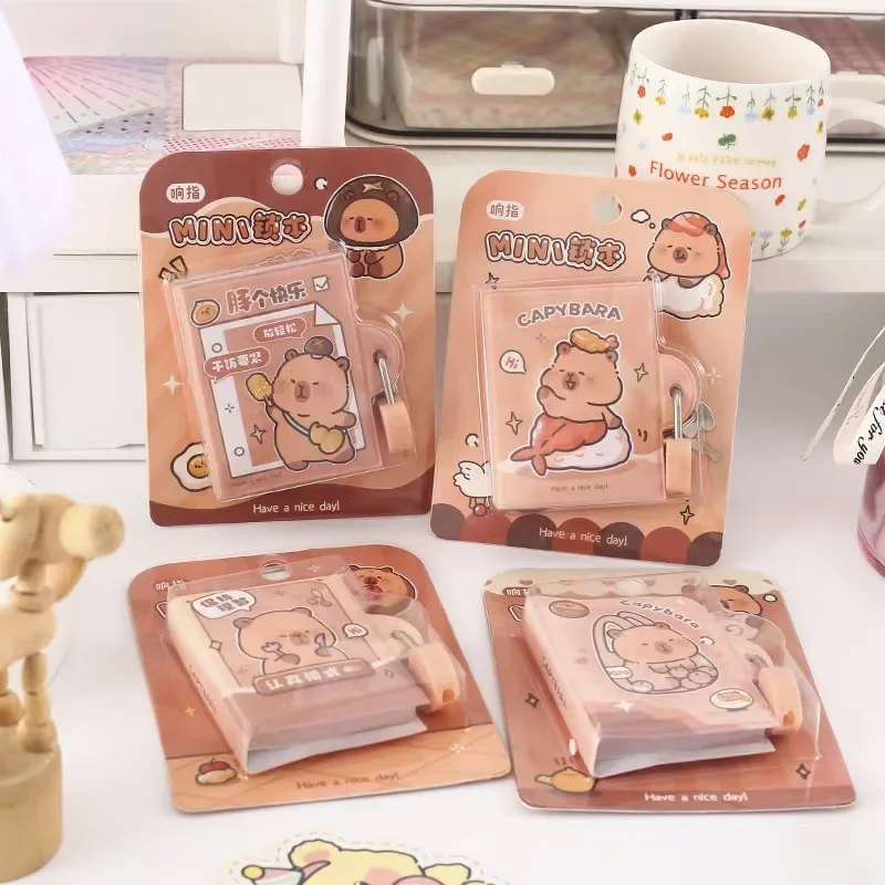 New 4Pcs/Lot Capybara Notebook Cute Cartoon Journal With Lock Notebook Kawaii Diary Sketchbook Office Accessories birthday gift